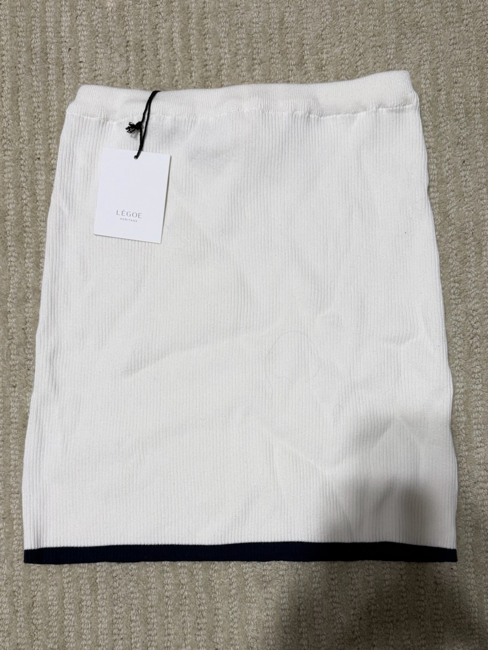 White Knit Pencil Skirt with black Trim